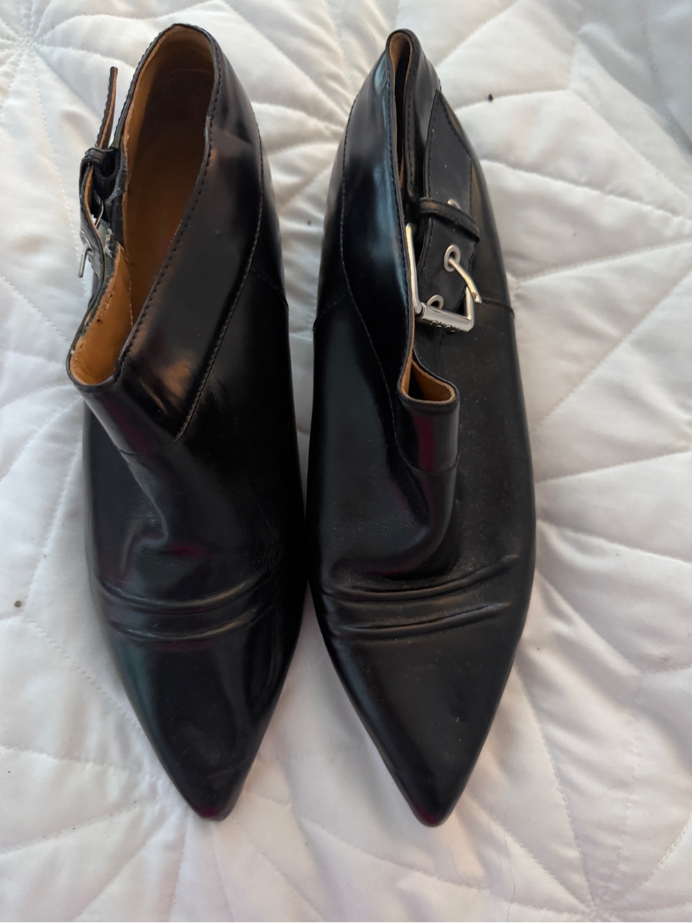 Michael Kors Black Pointed Leather Buckle Heeled Boots